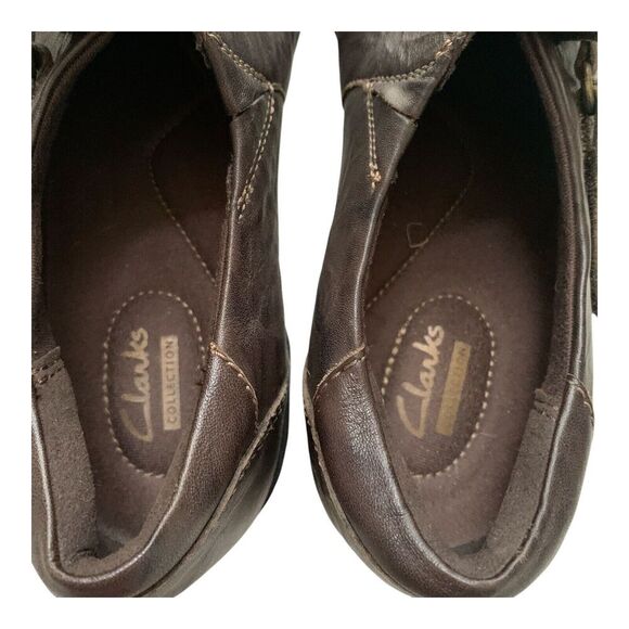 Clarks Brown Leather Shoes Womens 8.5 M Distressed Round Toe Cushioned Comfort - Picture 9 of 16